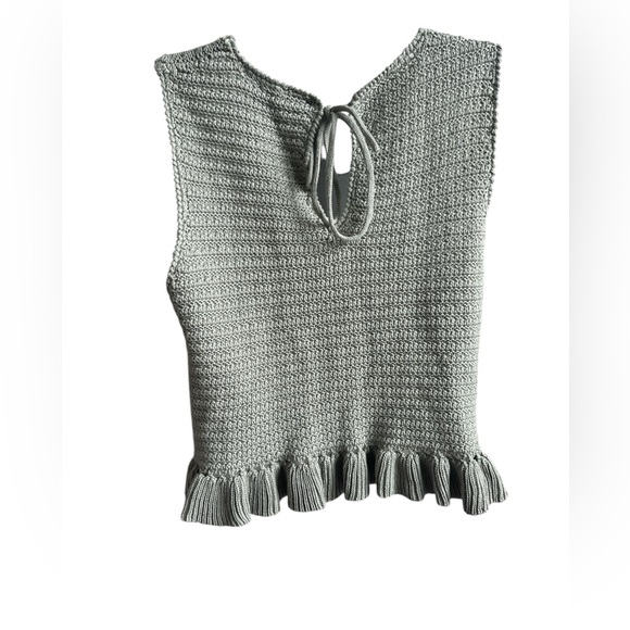 NWT Lulus Flouncin' Around Dusty Sage Cropped Ruffled Sweater Tank Size Medium - Picture 8 of 11